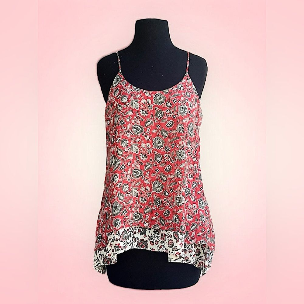 Karen Kane Cream & Red Floral Handkerchief Hem Cami Top | Women’s M